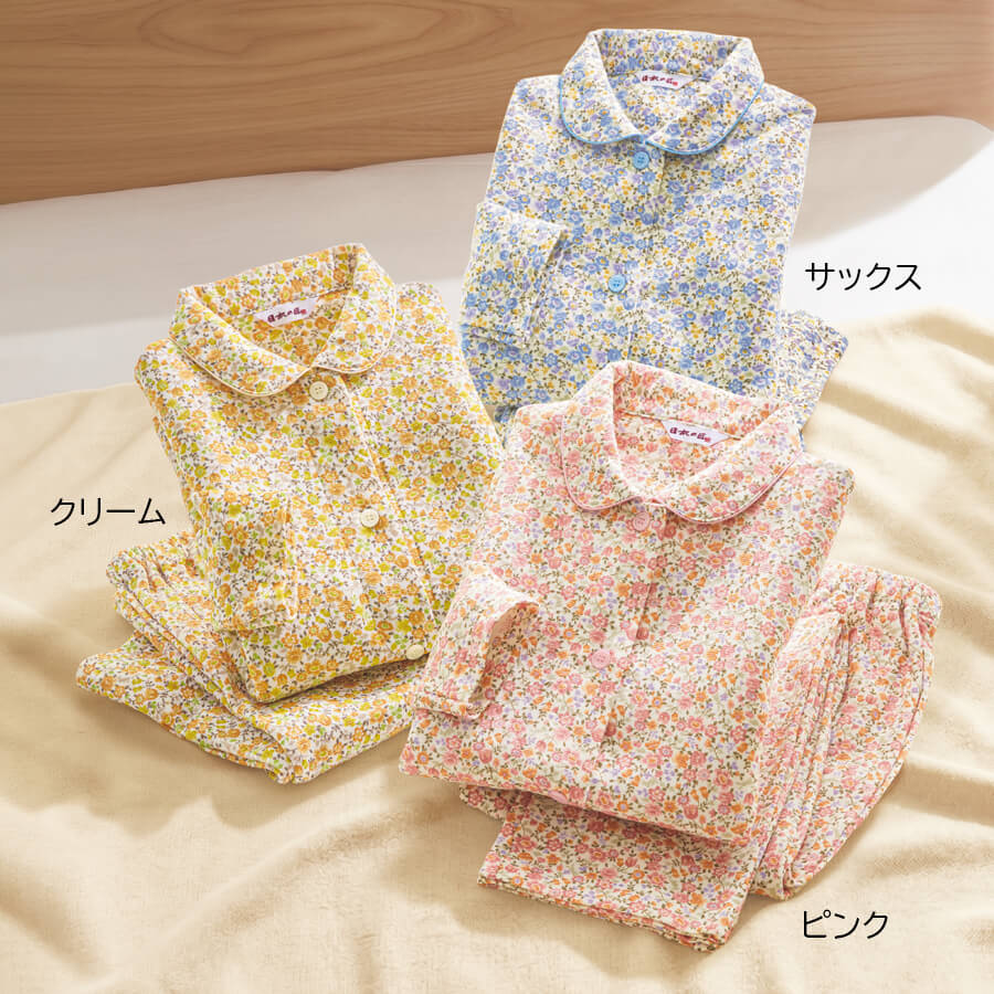 ソフトキルトパジャマ小花柄／サックスM | ことせ(ことせ通販)|60歳