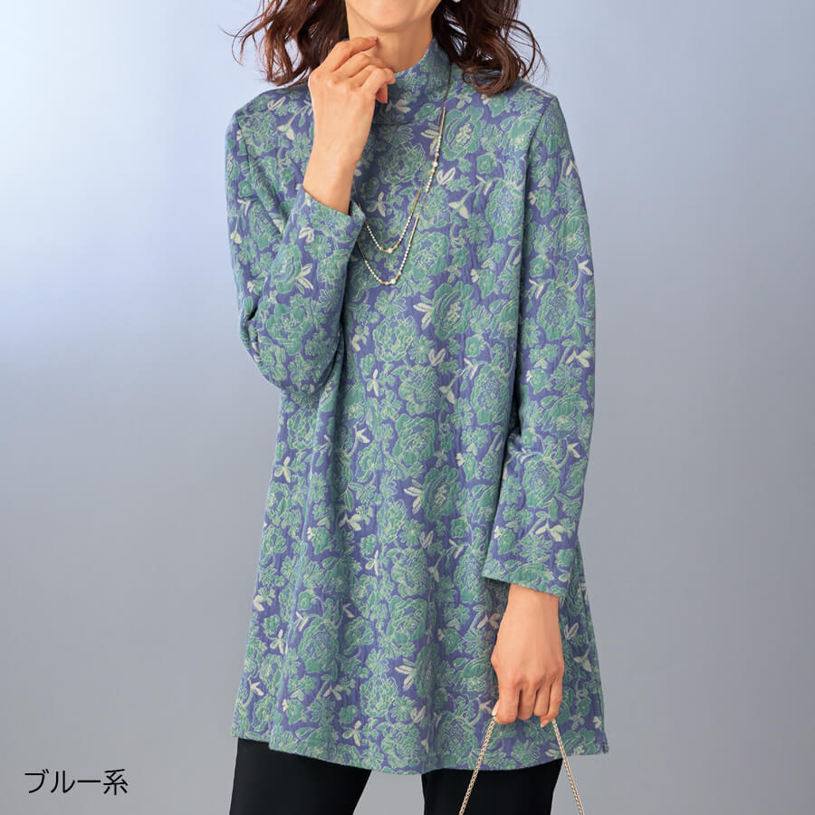 カラフル花柄チュニックコート　3022 花柄ふくれジャカードチュニック | ことせ(ことせ通販)|60歳からの女性