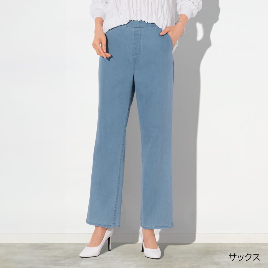 ストレッチデニムセミワイドパンツ | ことせ(ことせ通販)|60歳からの