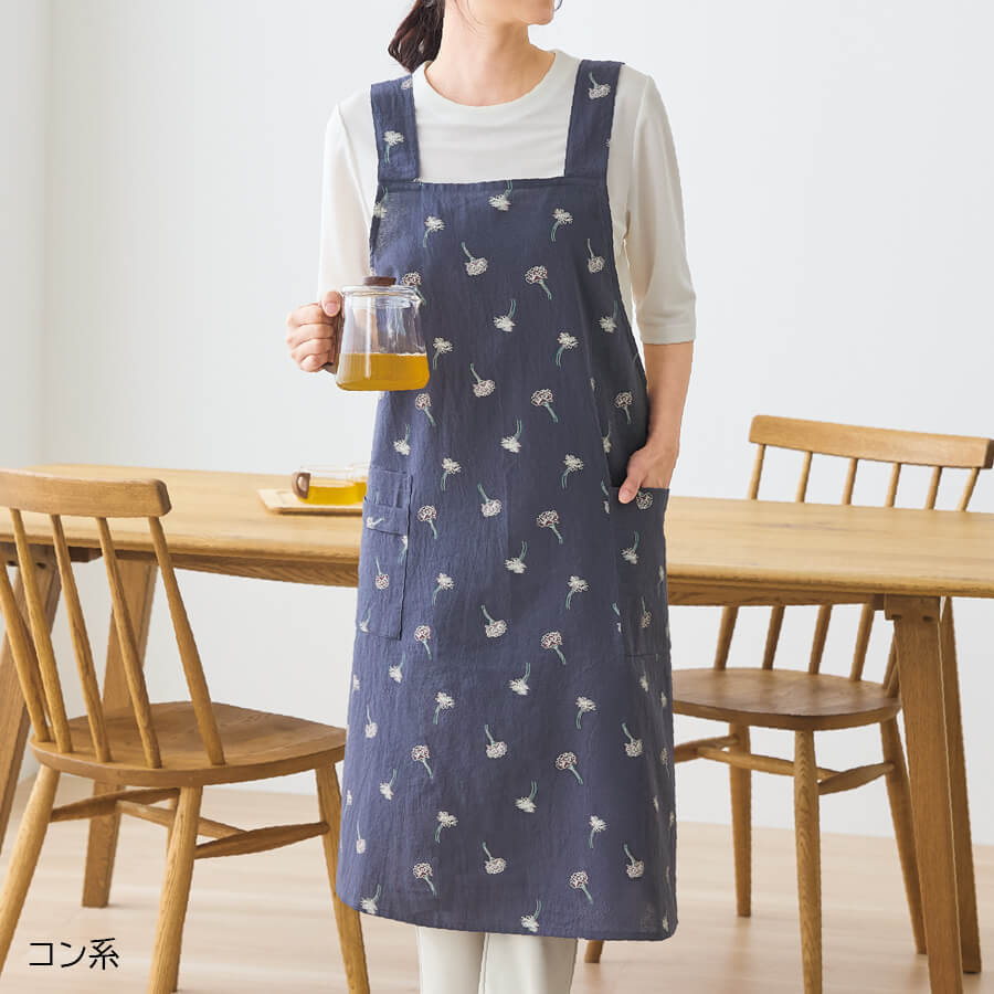 綿ワッシャー花柄らくらくエプロン | ことせ(ことせ通販)|60歳からの